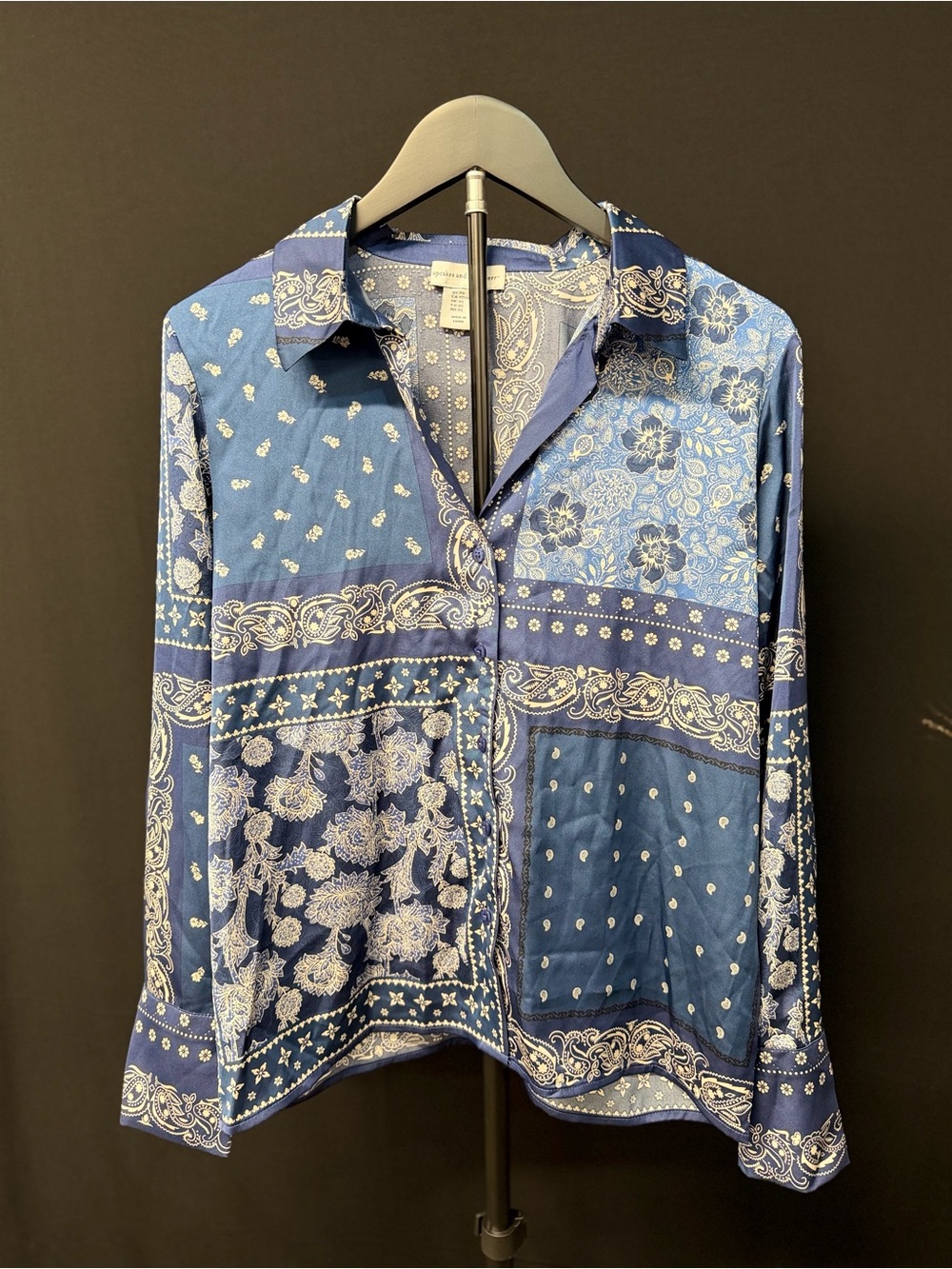 cupcakes & cashmere Blue Patchwork Paisley & Bandanna Button-Down Shirt